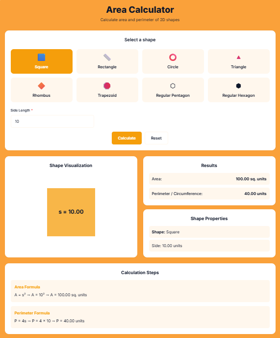 Area Calculator – Area and Perimeter of 2D Shapes