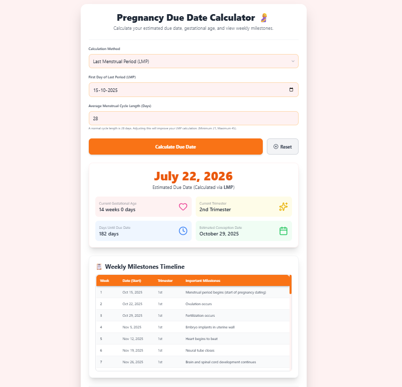Pregnancy Due Date Calculator – Gestational Age & Milestones