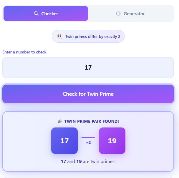 Twin Prime Calculator: Check and Generate Twin Prime Pairs Step by Step